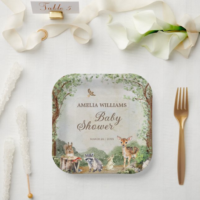 Woodland Baby Shower Forest Animals Greenery Pappteller (Hochzeit)