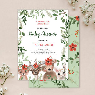 Woodland Baby Shower Forest Animals Grüne Einladung