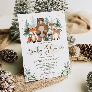 Woodland Baby Shower Forest Animals Grüne Gold Einladung