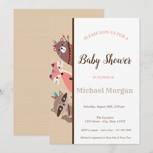 Woodland Baby Shower Forest Animes Einladung (Vorne/Hinten)