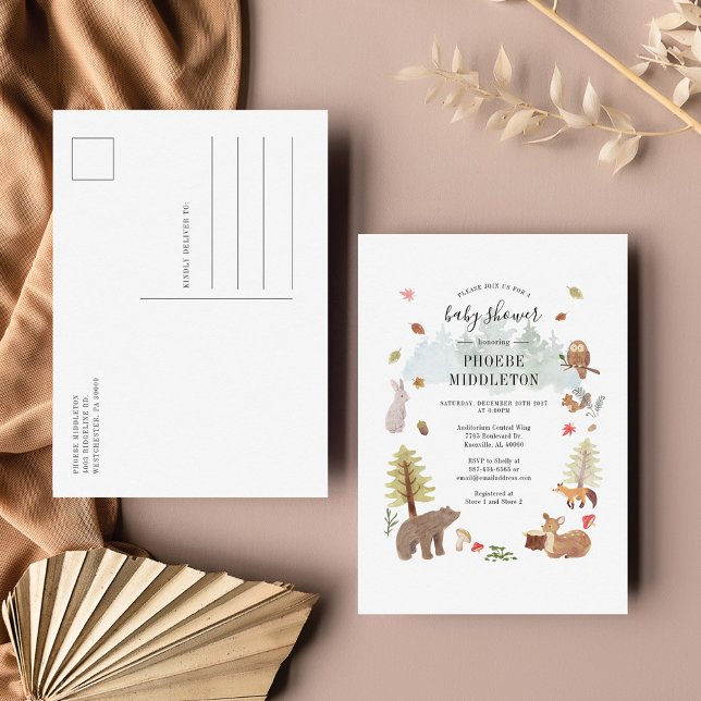 Woodland Baby Shower Forest Animes Einladungspostkarte (Von Creator hochgeladen)
