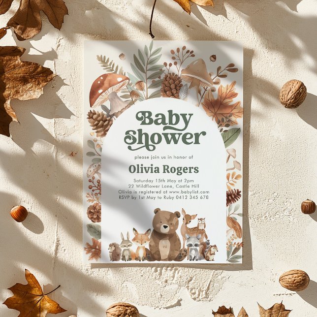 Woodland Baby Shower Fox Deer Bear Gender Neutral Einladung (Woodland Baby Shower Invitation featuring cute Forest animals. Baby Boy orGender Neutral Baby Shower)