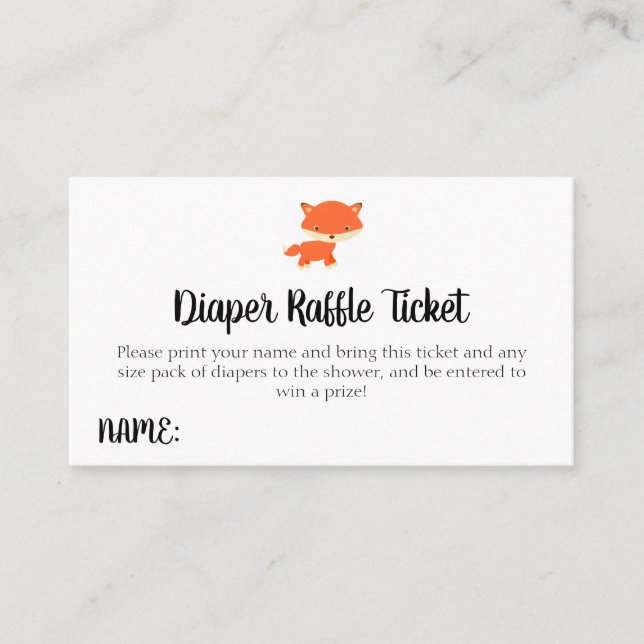 Woodland Baby Shower Fox Diaper Raffel Ticket Begleitkarte (Vorderseite)