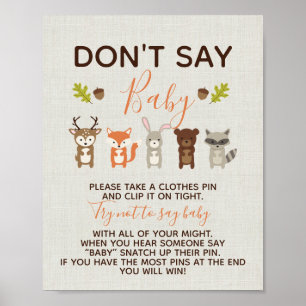 Woodland Baby Shower Game - Sage kein Baby Poster