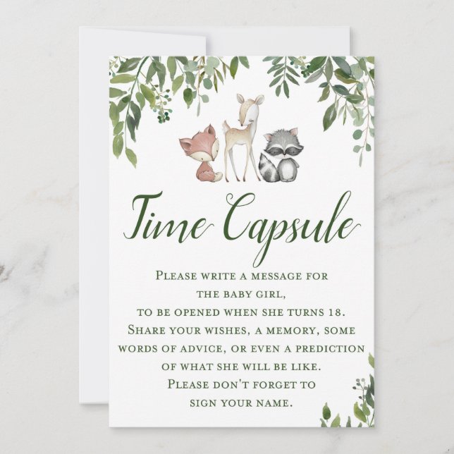 Woodland Baby Shower Game - Time Capsule Einladung (Vorderseite)