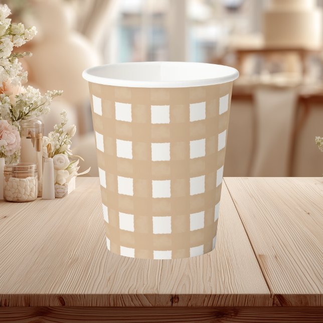 Woodland Baby Shower Gingham Neutral Pappbecher (Von Creator hochgeladen)