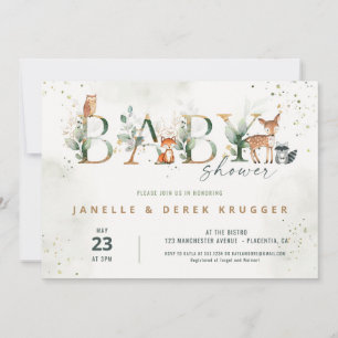 Woodland Baby Shower Grüne Einladung