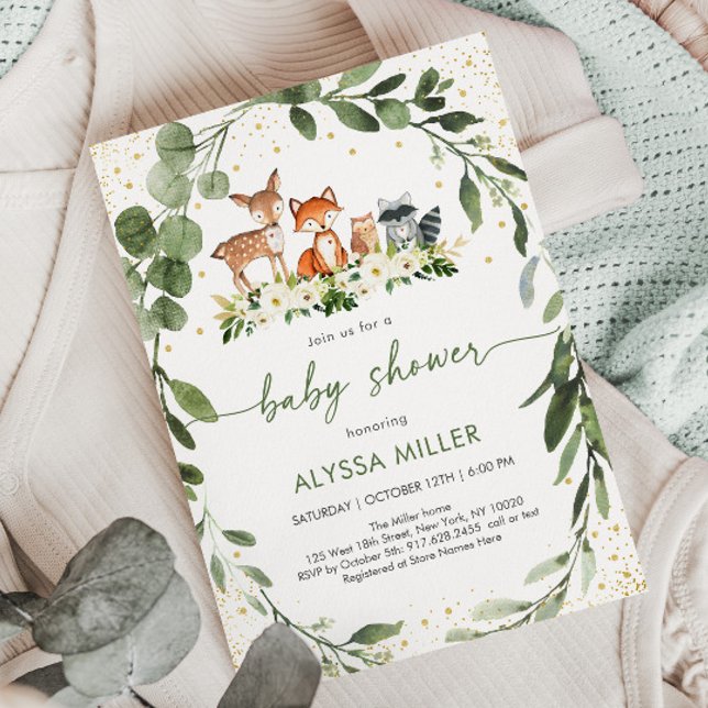 Woodland Baby Shower Grünwald Tier Einladung (Von Creator hochgeladen)