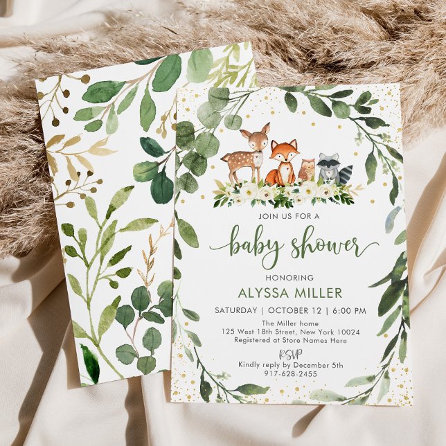 Woodland Baby Shower Grünwald Tier Einladung (Von Creator hochgeladen)