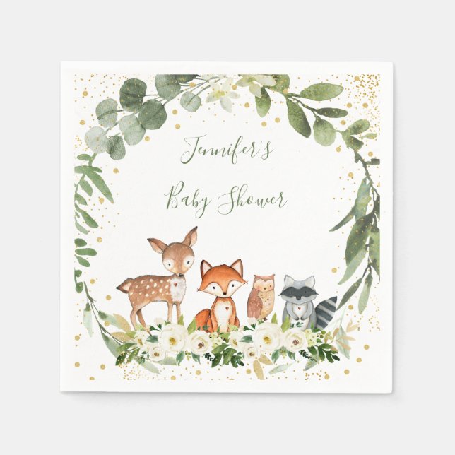 Woodland Baby Shower Grünwald Tier Serviette (Vorderseite)