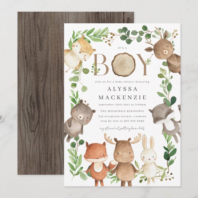 Woodland Baby Shower Invitation Einladung (Vorne/Hinten)