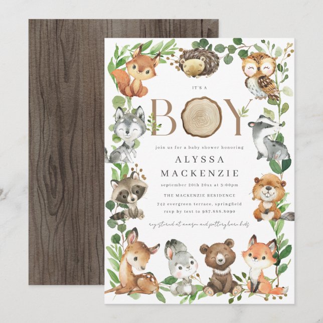 Woodland Baby Shower Invitation Einladung (Vorne/Hinten)