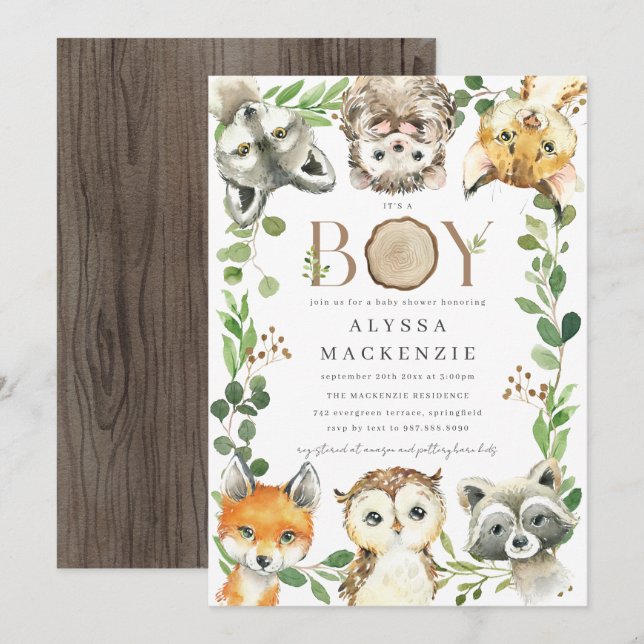 Woodland Baby Shower Invitation Einladung (Vorne/Hinten)