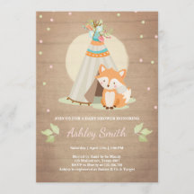 Woodland baby shower invitation Fox Teepee Rose Gi