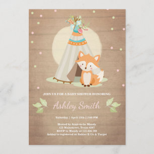 Woodland baby shower invitation Fox Teepee Rose Gi