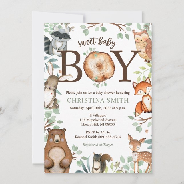 Woodland Baby Shower Invitations pour un garçon (Devant)