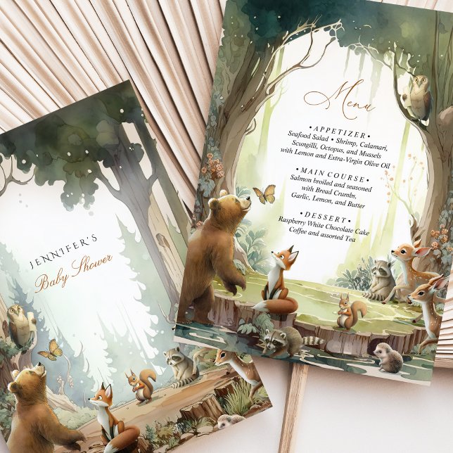 Woodland Baby Shower Menü Karte Waldtiere (Von Creator hochgeladen)