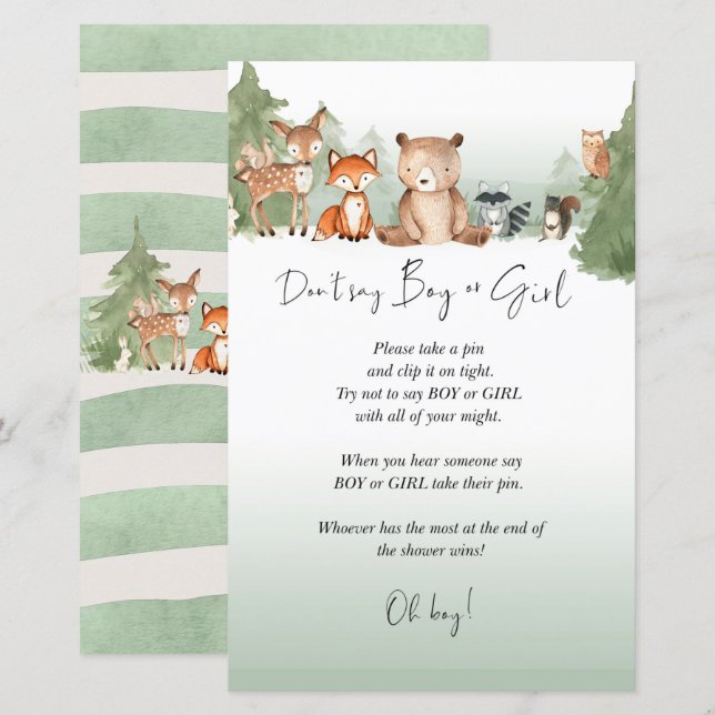 Woodland Baby Shower Mini Sign Boy oder Girl (Vorne/Hinten)