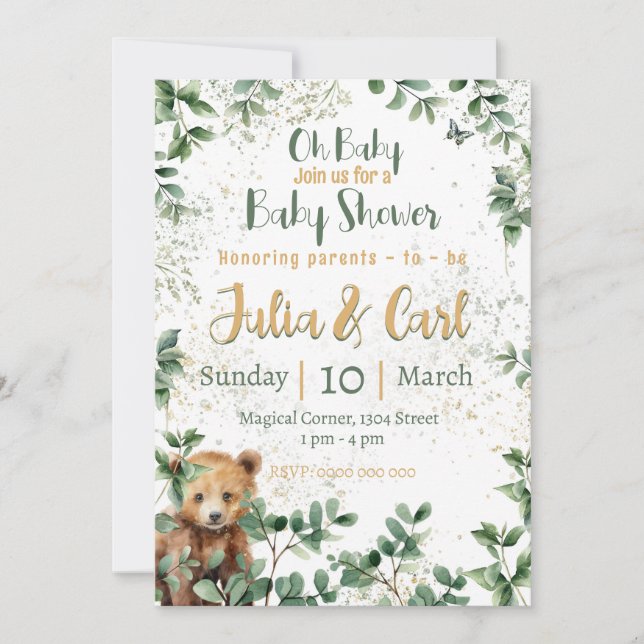 Woodland Baby Shower serries 02 Einladung (Vorderseite)