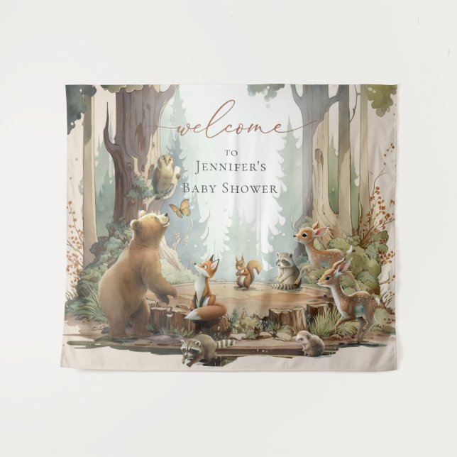 Woodland Baby Shower Tapestes Wandteppich (Vorderseite (Horizontal))