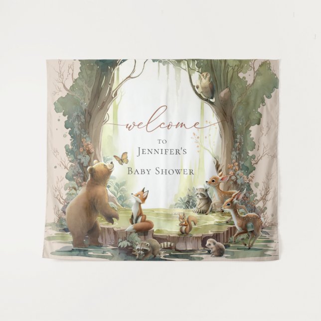 Woodland Baby Shower Tapestes Wandteppich (Vorderseite (Horizontal))