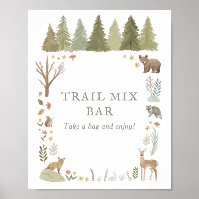 Woodland Baby Showtrail Mix Bar Sign Poster (Vorne)