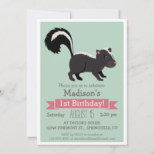 Woodland Baby Skunk Invitation de fête d'anniversa (Devant)