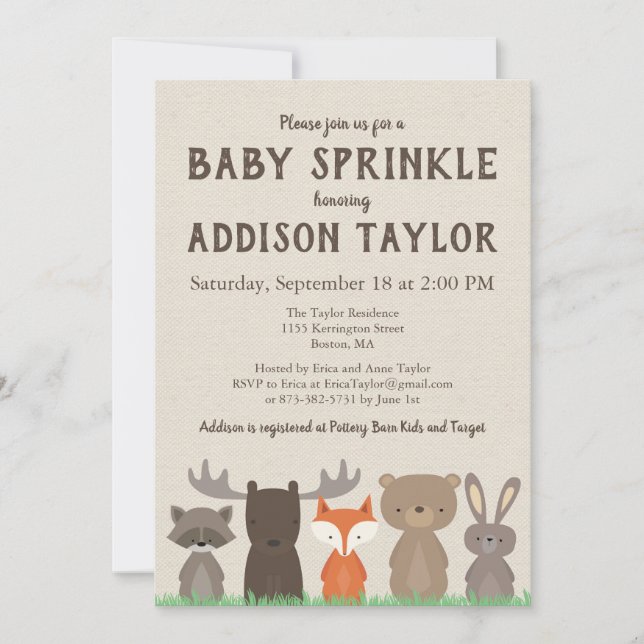 Woodland Baby Sprinkle Einladungen (Vorderseite)