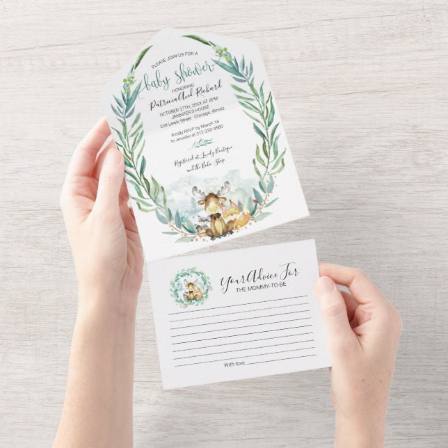Woodland Babydusche Einladung & Advice Card (Abreißen)