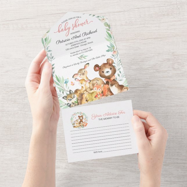 Woodland Babydusche Einladung & Advice Card (Abreißen)