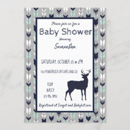 Woodland Babydusche Einladung - Minze/Marine/grau