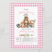 Woodland Babydusche Einladung Rosa Mädchen