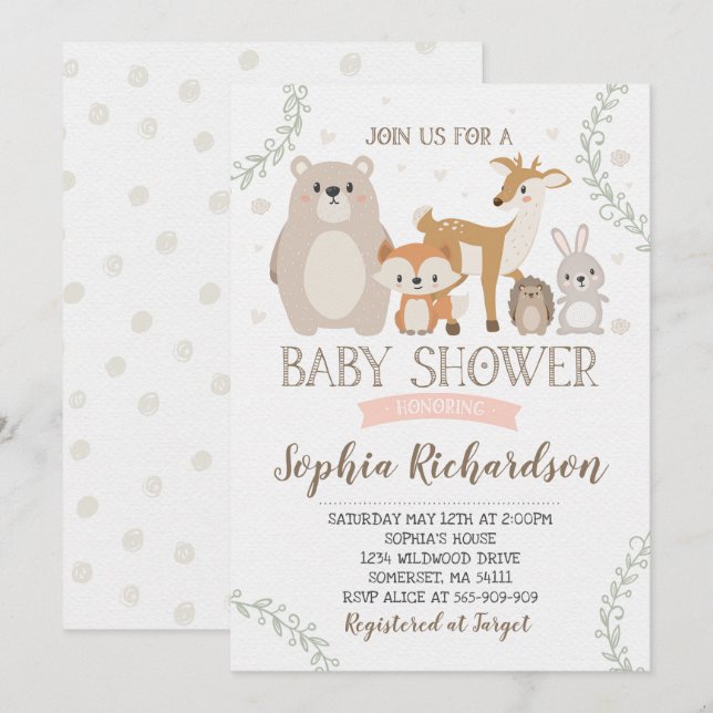 Woodland Babydusche Einladung Whimsical Dusche (Vorne/Hinten)