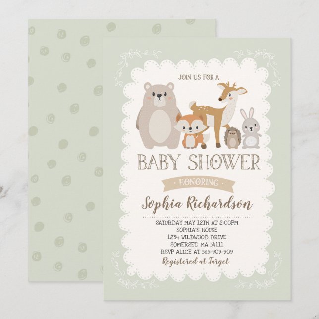 Woodland Babydusche Einladung Whimsical Dusche (Vorne/Hinten)