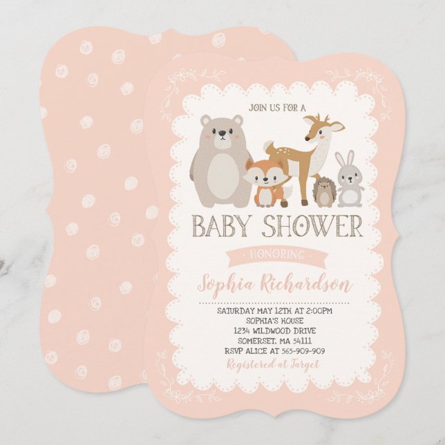 Woodland Babydusche Einladung Whimsical Dusche (Vorne/Hinten)
