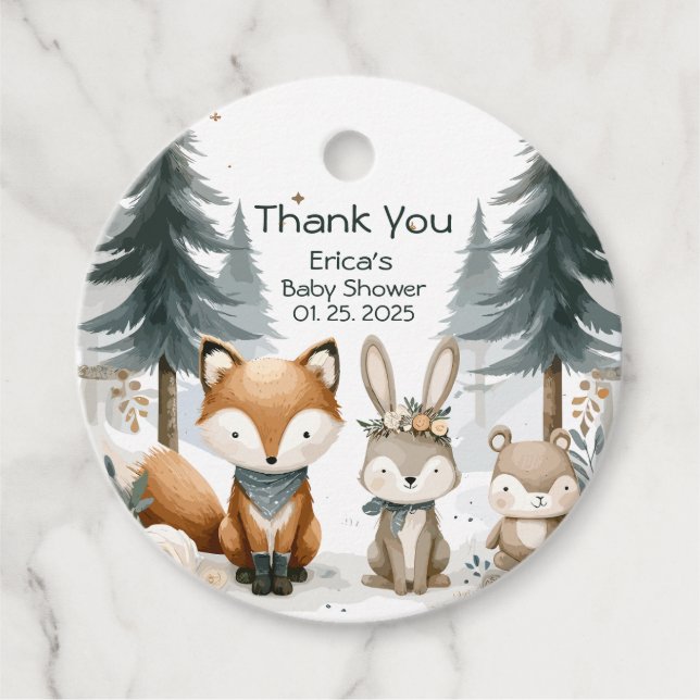 Woodland Babydusche Geschenkanhänger (Vorderseite)