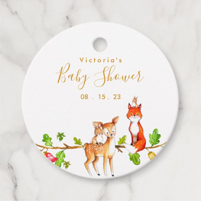 Woodland Babydusche Geschenkanhänger (Vorderseite)