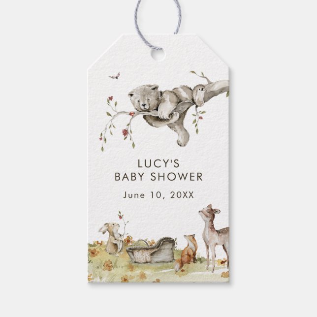 Woodland Babydusche Geschenkanhänger (Vorderseite)