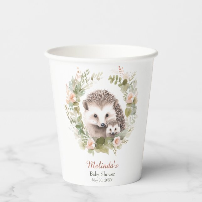 Woodland Babydusche mit Niedlichem Igel Pappbecher (Rückseite)