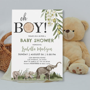 Woodland Babydusche Oh Boy Watercolor Einladung