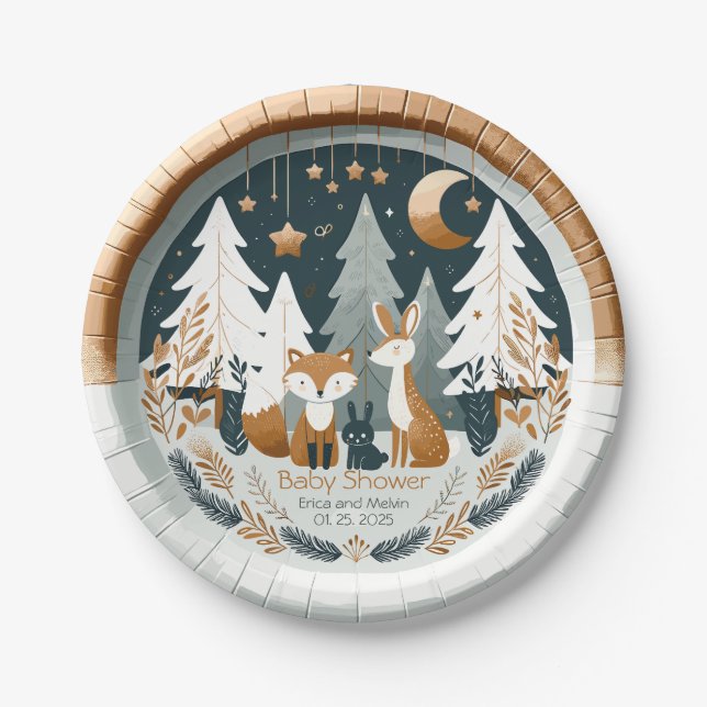 Woodland Babydusche Pappteller (Vorderseite)