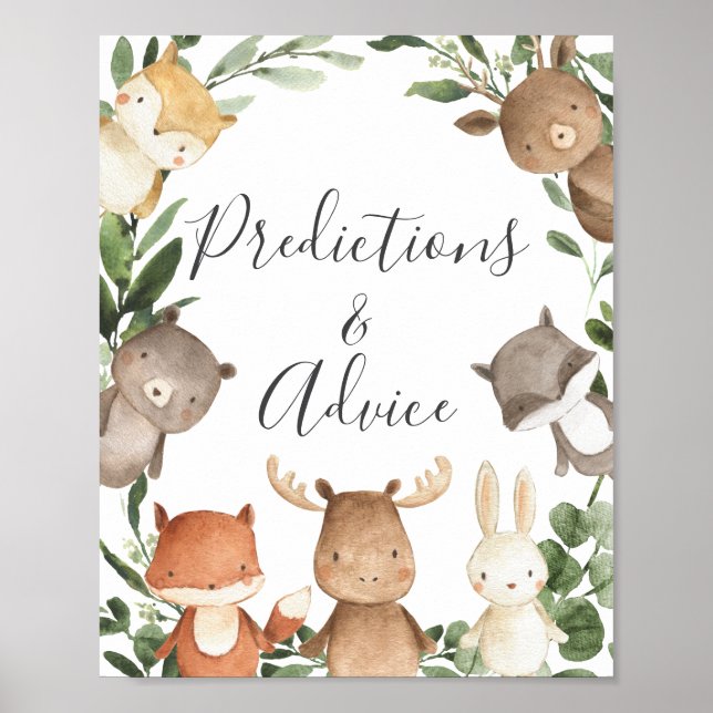 Woodland Babydusche Vorhersagen und Ratschläge Unt Poster (Vorne)