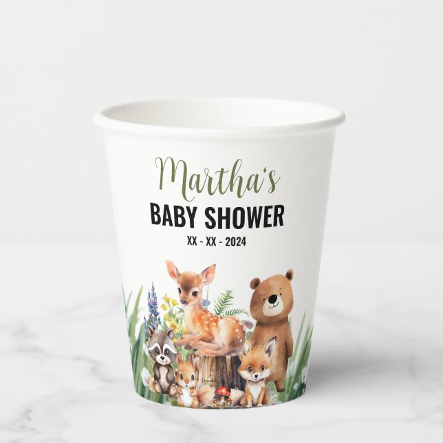Woodland Babydusche | Waldtiere Pappbecher (Vorderseite)