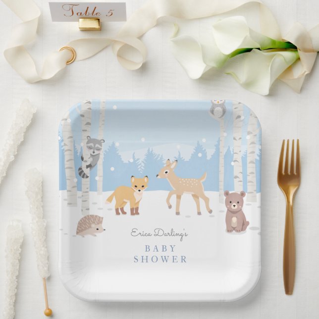 Woodland Babydusche | Winterwald Pappteller (Hochzeit)