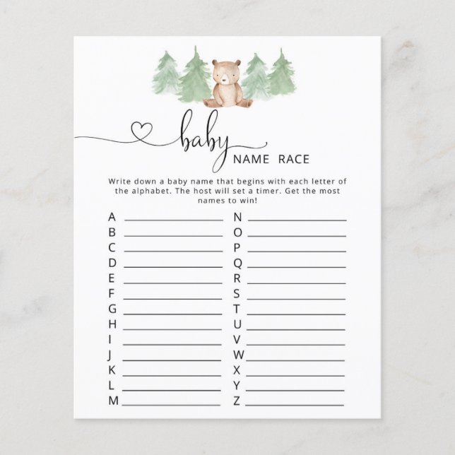 Woodland Babyname Race Baby Dusche (Vorderseite)