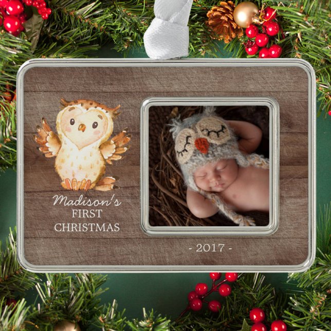 Woodland Baby's 1. Weihnachts-Foto Ornament Rahmen-Ornament Silber (Von Creator hochgeladen)