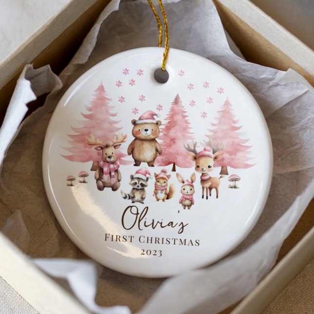 Woodland Baby's 1ST Christmas 2 Sided Foto Keramik Ornament (Von Creator hochgeladen)