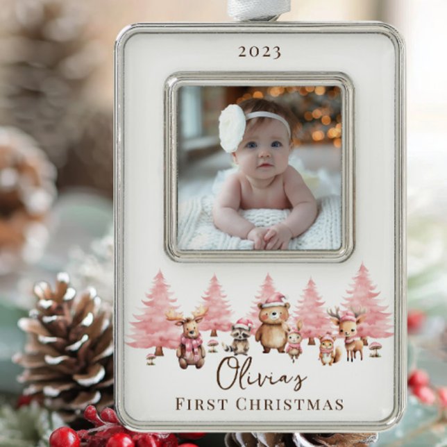 Woodland Baby's 1ST Christmas 2 Sided Foto Rahmen-Ornament Silber (Von Creator hochgeladen)