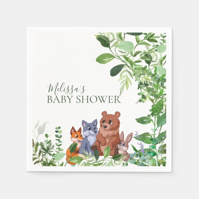 Woodland Babywaldfreunde Grünpflanzen Party Serviette (Vorderseite)