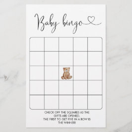 Woodland Bear Baby Dusche Bingo Spiel